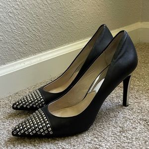 Aria Pump by Michael Kors, black leather with silver pyramid studs, size 9.5